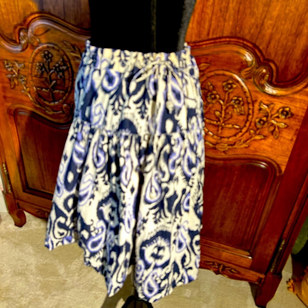Tommy Hilfiger blue Ikat drawstring lined drop waist swirl skirt Size M $19.00